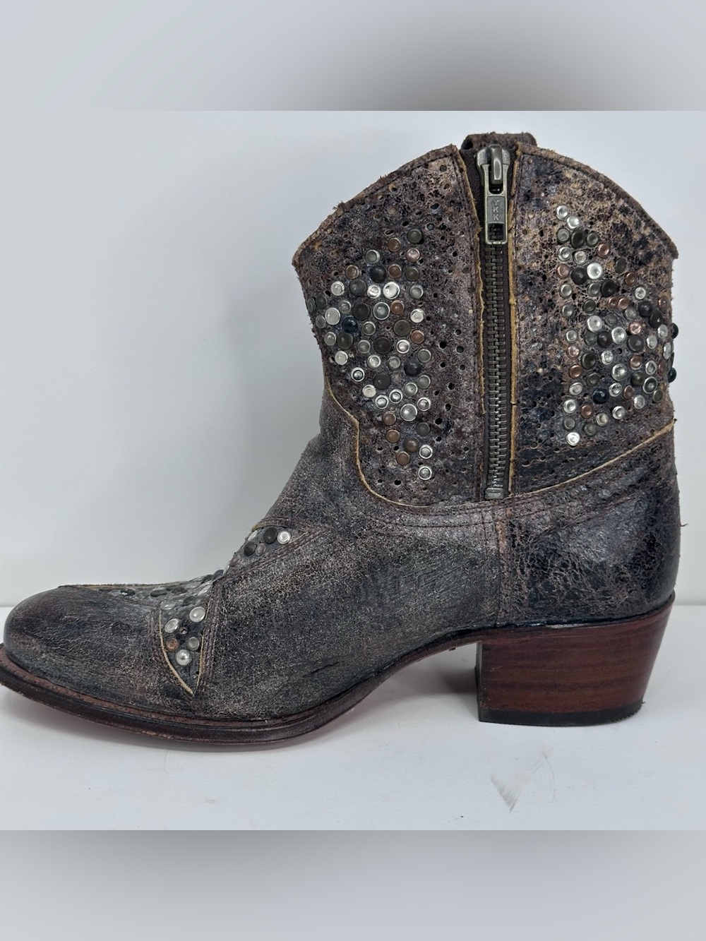 Frye Deborah Star Studded Ankle Boots Distresses - BROWN - Picture 8 of 13